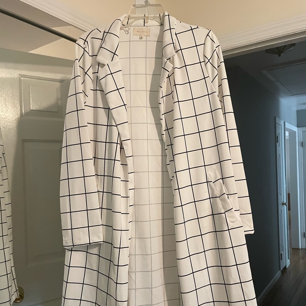 Long white/plaid jacket